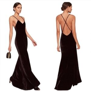 NWT Reformation "Rimini" Black Velvet Formal Maxi Dress Black Tie Evening Gown